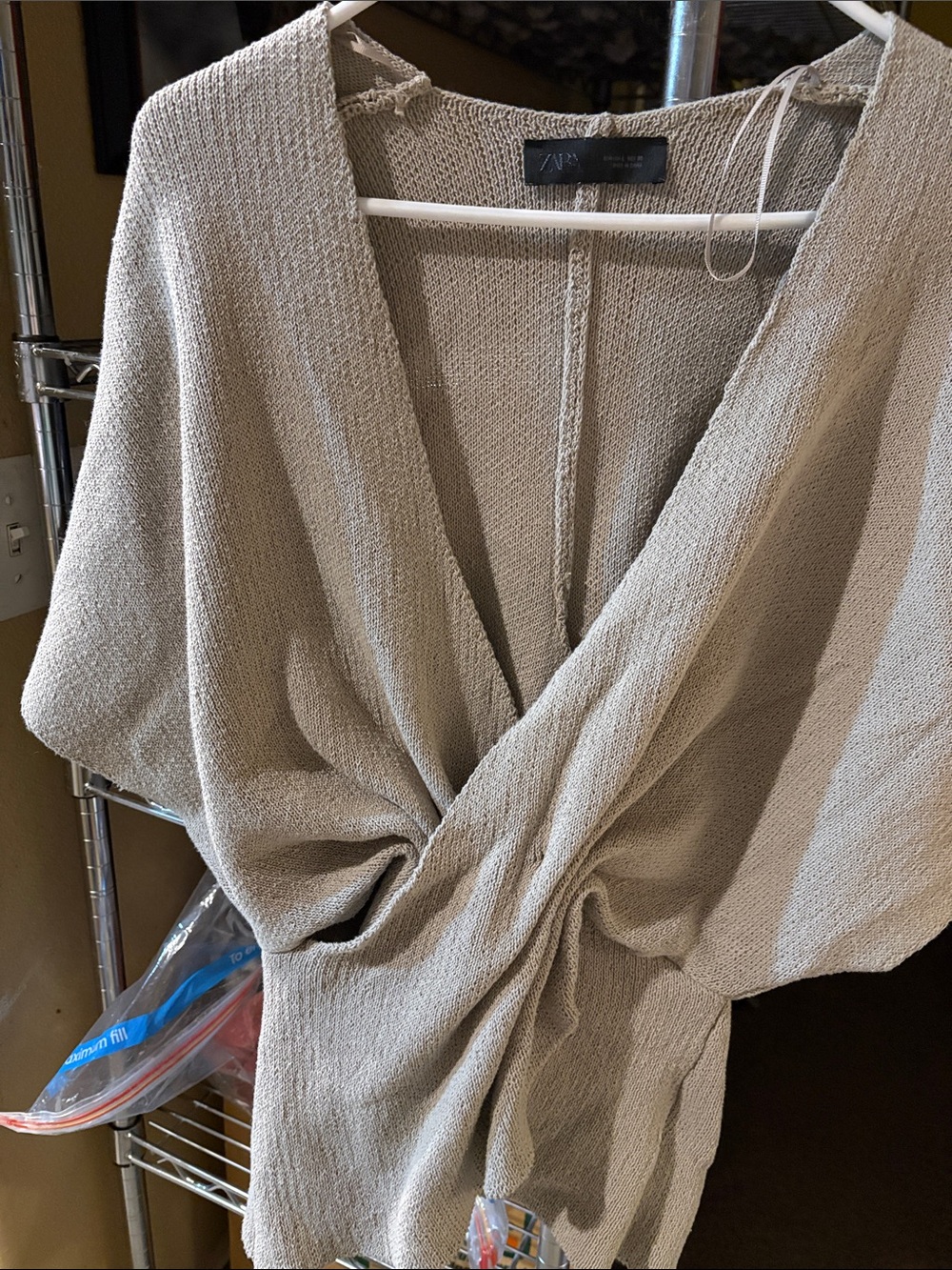 Zara Beige Twist-Front V-Neck Sweater